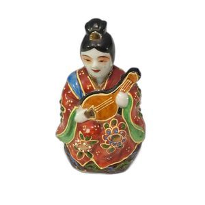 Vintage Kutani Japanese Lady Figurine Porcelain Guitar Buddha Gods Moriage